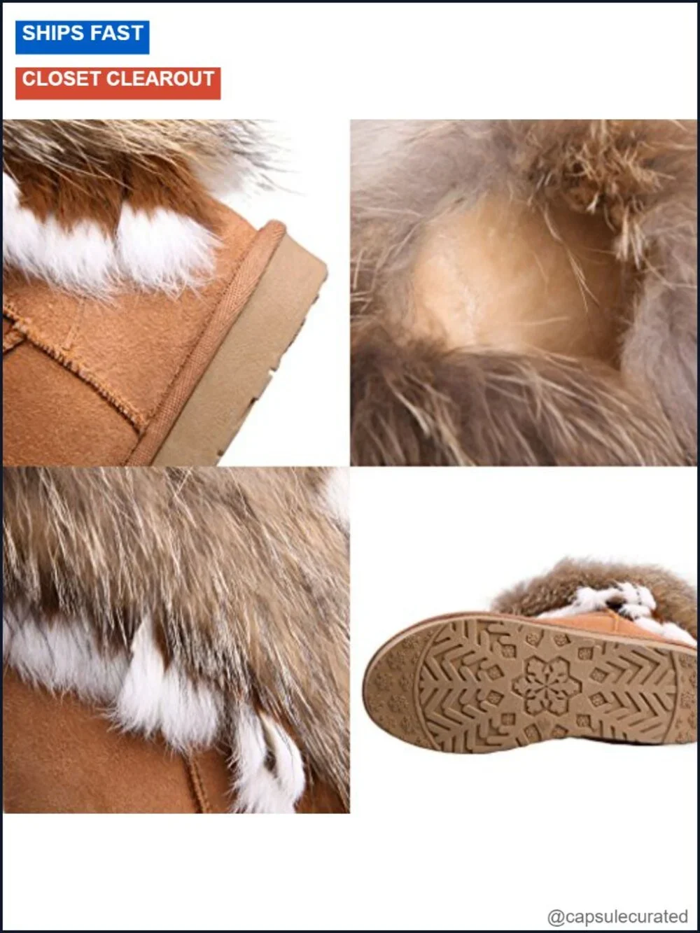 Mid Calf Boots Cow Leather Faux Fur Trim Pull-On Winter